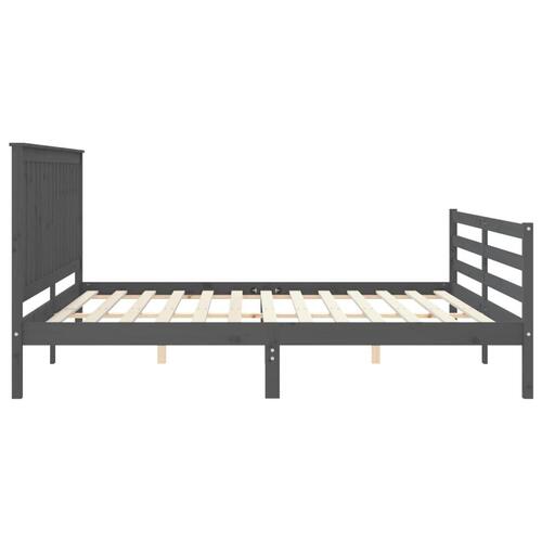 Sengeramme med sengegavl 200x200 cm massivt træ grå
