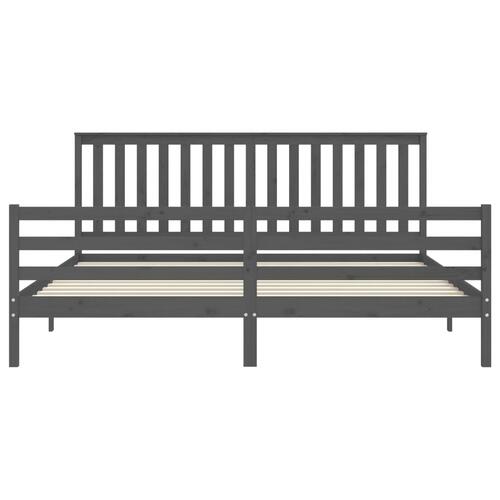 Sengeramme med sengegavl 200x200 cm massivt træ grå