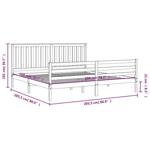 Sengeramme med sengegavl 200x200 cm massivt træ grå