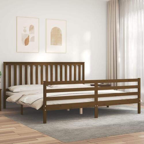 Sengeramme med sengegavl 200x200 cm massivt træ gyldenbrun