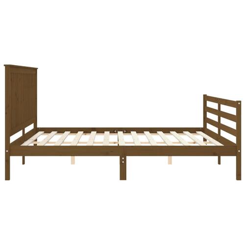 Sengeramme med sengegavl 200x200 cm massivt træ gyldenbrun