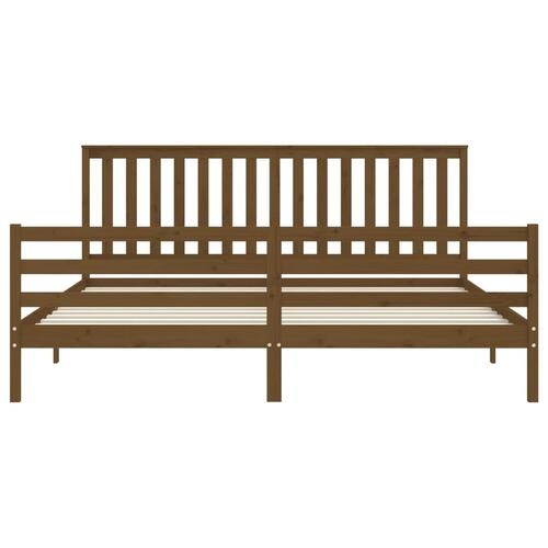 Sengeramme med sengegavl 200x200 cm massivt træ gyldenbrun