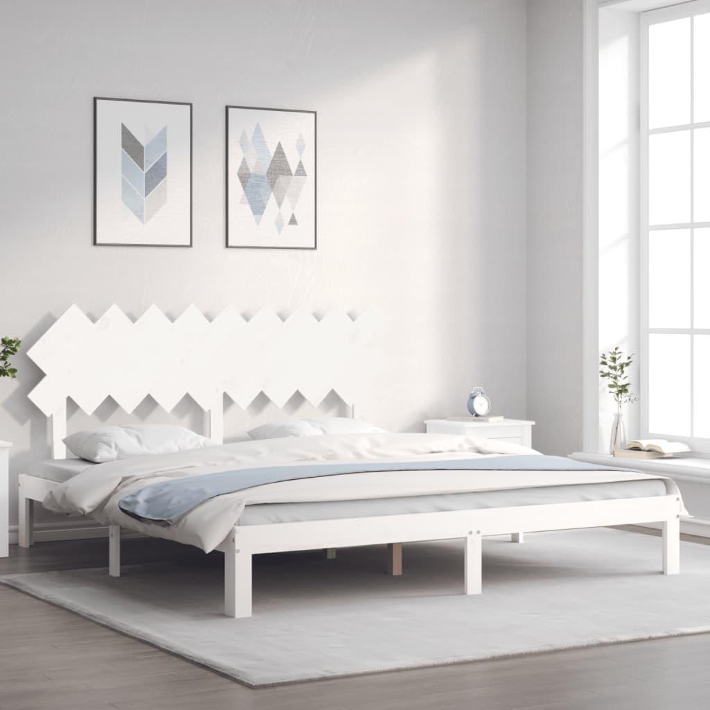 Sengeramme med sengegavl Super King Size massivt træ hvid