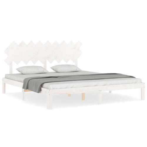 Sengeramme med sengegavl Super King Size massivt træ hvid