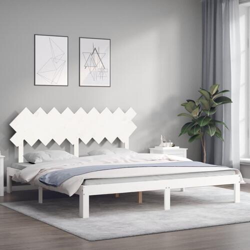 Sengeramme med sengegavl Super King Size massivt træ hvid