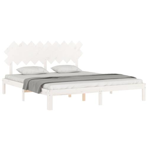 Sengeramme med sengegavl Super King Size massivt træ hvid