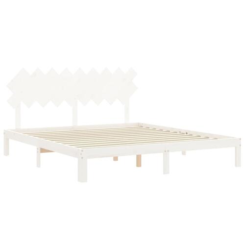 Sengeramme med sengegavl Super King Size massivt træ hvid