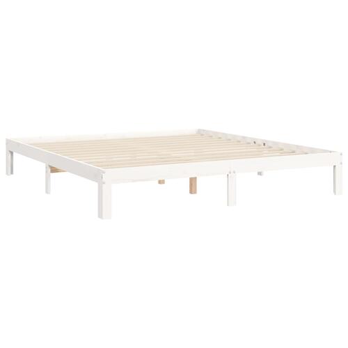 Sengeramme med sengegavl Super King Size massivt træ hvid