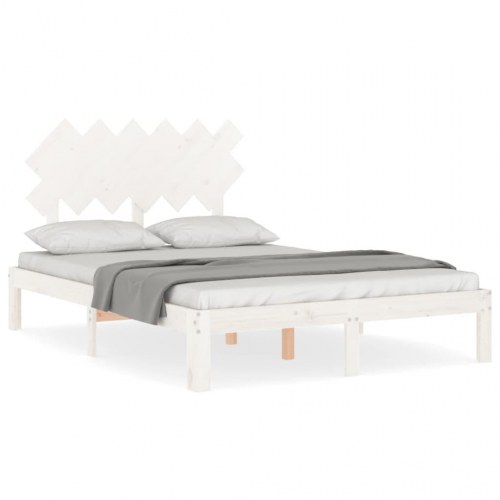 Sengeramme med sengegavl - Small Double 120x190 cm, massivt fyrretræ, hvid
