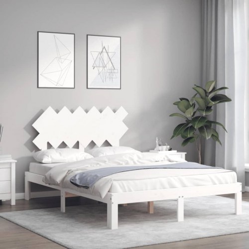 Sengeramme med sengegavl - Small Double 120x190 cm, massivt fyrretræ, hvid