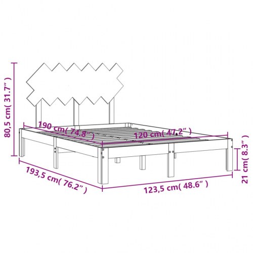 Sengeramme med sengegavl - Small Double 120x190 cm, massivt fyrretræ, hvid