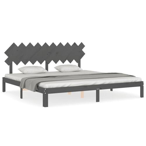 Sengeramme med sengegavl 200x200 cm massivt træ grå