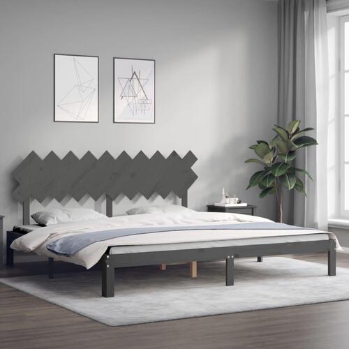 Sengeramme med sengegavl 200x200 cm massivt træ grå