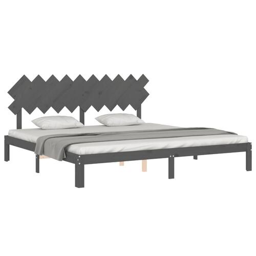 Sengeramme med sengegavl 200x200 cm massivt træ grå