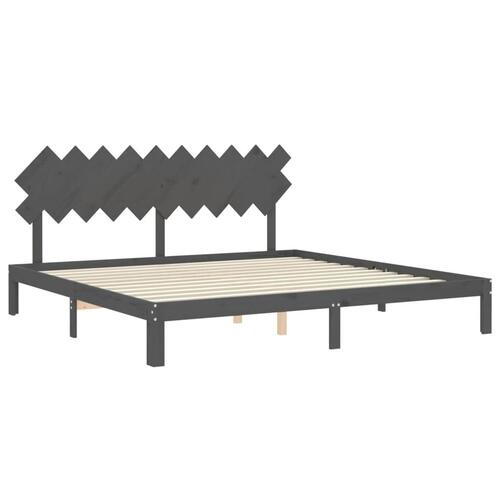 Sengeramme med sengegavl 200x200 cm massivt træ grå