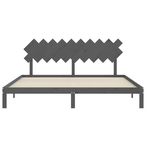 Sengeramme med sengegavl 200x200 cm massivt træ grå