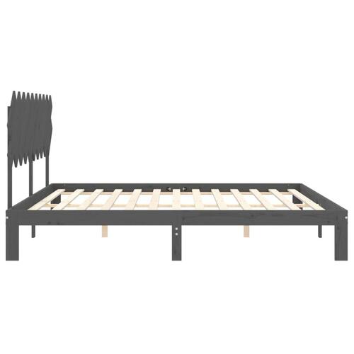 Sengeramme med sengegavl 200x200 cm massivt træ grå