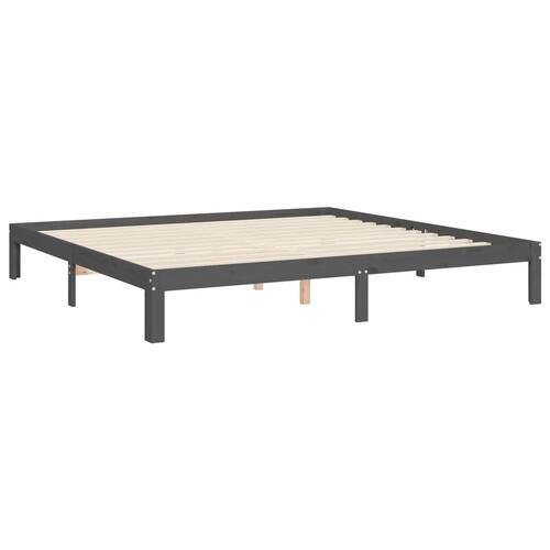 Sengeramme med sengegavl 200x200 cm massivt træ grå