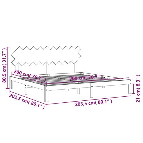 Sengeramme med sengegavl 200x200 cm massivt træ grå