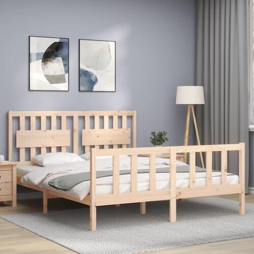 Sengeramme med sengegavl kingsize massivt træ
