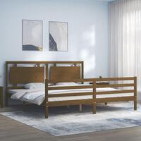 Sengeramme med sengegavl 200x200 cm massivt træ gyldenbrun