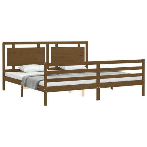 Sengeramme med sengegavl 200x200 cm massivt træ gyldenbrun