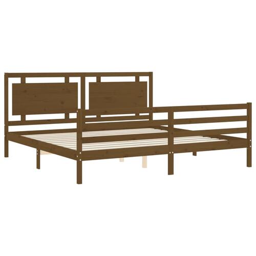 Sengeramme med sengegavl 200x200 cm massivt træ gyldenbrun