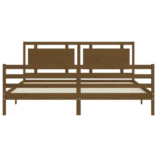 Sengeramme med sengegavl 200x200 cm massivt træ gyldenbrun