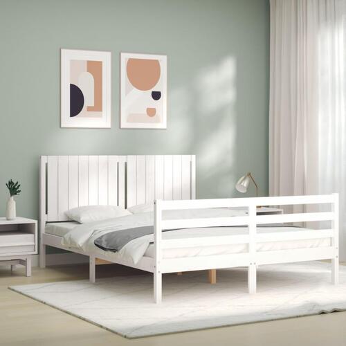 Sengeramme med sengegavl 160x200 cm massivt træ hvid