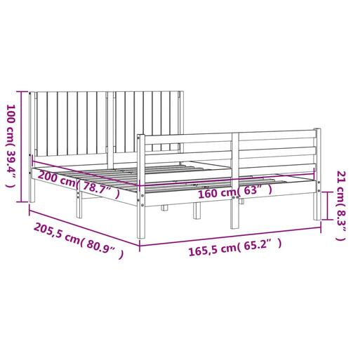 Sengeramme med sengegavl 160x200 cm massivt træ hvid