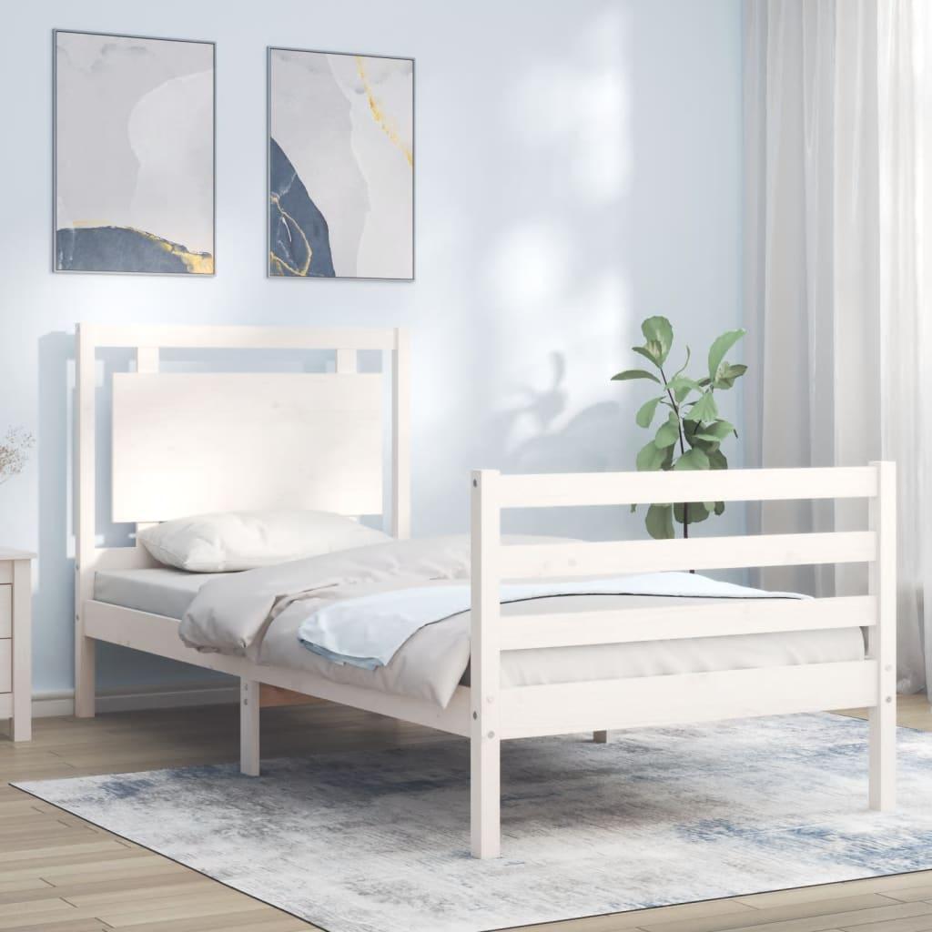 Sengeramme med sengegavl 100x200 cm massivt træ hvid