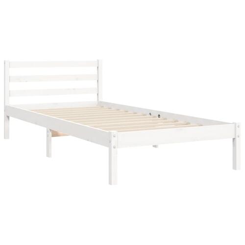 Sengeramme med sengegavl 100x200 cm massivt træ hvid