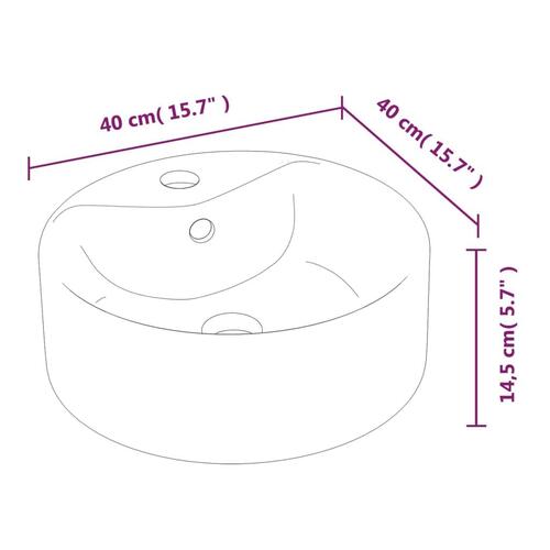 Håndvask 40x14,5 cm keramik rund hvid