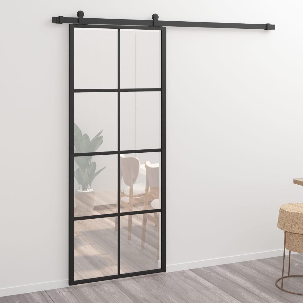 Skydedør 76x205 cm aluminium og sikkerhedsglas sort