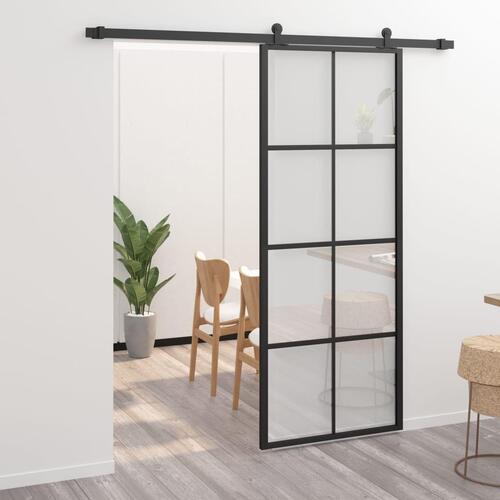Skydedør 76x205 cm aluminium og sikkerhedsglas sort