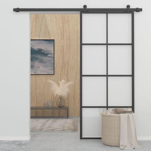 Skydedør 90x205 cm sikkerhedsglas og aluminium sort