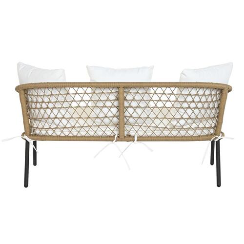 Bord med 3 lænestole Hvid 137 x 73,5 x 66,5 cm syntetisk Rattan Stål