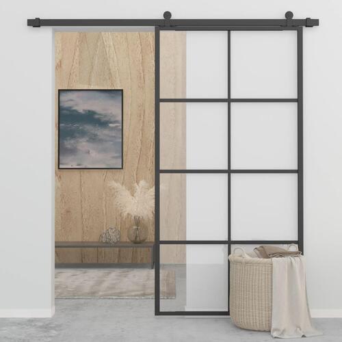 Skydedør 102,5x205 cm aluminium og sikkerhedsglas sort