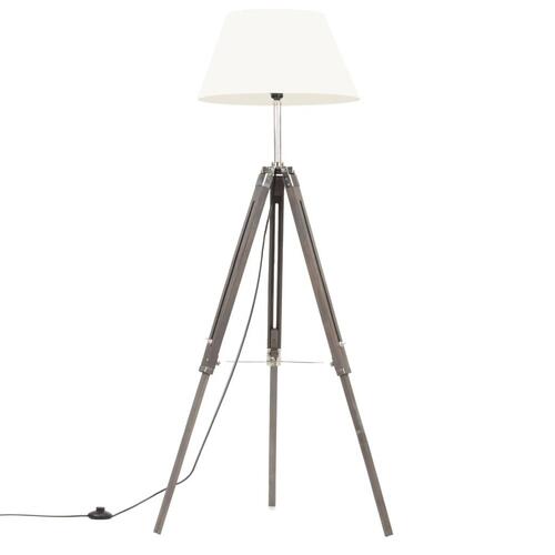 Gulvlampe med trefod 141 cm massivt teaktræ grå og hvid