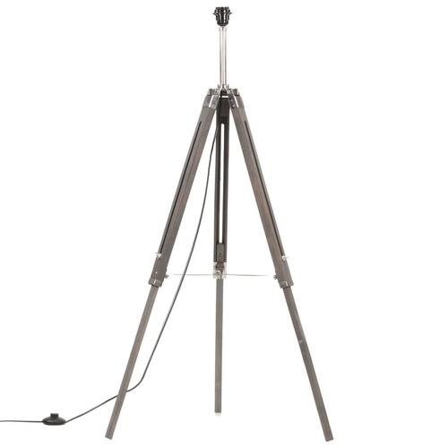 Gulvlampe med trefod 141 cm massivt teaktræ grå og hvid
