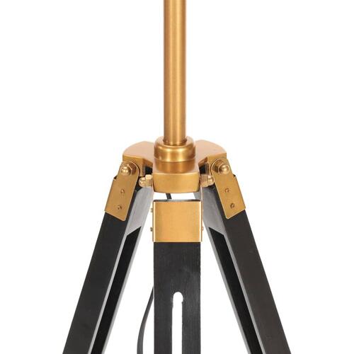 Gulvlampe med trefod 141 cm massivt teaktræ sort og guldfarvet