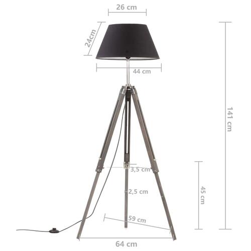 Gulvlampe med trefod 141 cm massivt teaktræ sort og guldfarvet