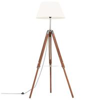 Gulvlampe med trefod 141 cm massivt teaktræ honningbrun og hvid