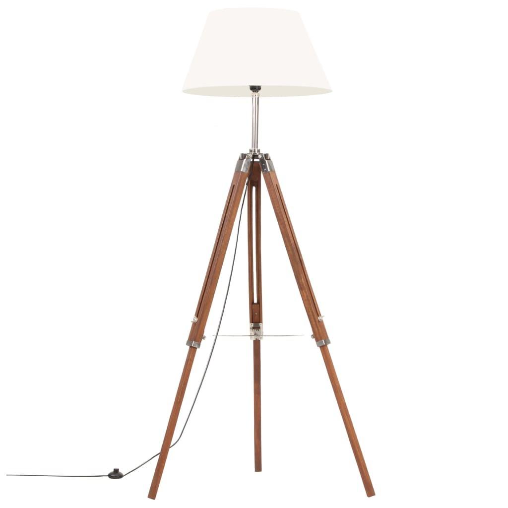 Gulvlampe med trefod 141 cm massivt teaktræ honningbrun og hvid