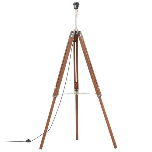 Gulvlampe med trefod 141 cm massivt teaktræ honningbrun og hvid