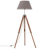 Gulvlampe med trefod 141 cm massivt teaktræ honningbrun og grå