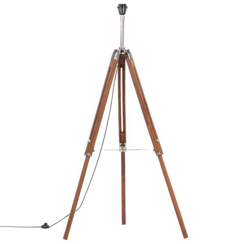 Gulvlampe med trefod 141 cm massivt teaktræ honningbrun og grå