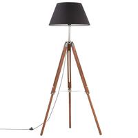 Gulvlampe med trefod 141 cm massivt teaktræ honningbrun og sort