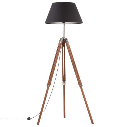 Gulvlampe med trefod 141 cm massivt teaktræ honningbrun og sort