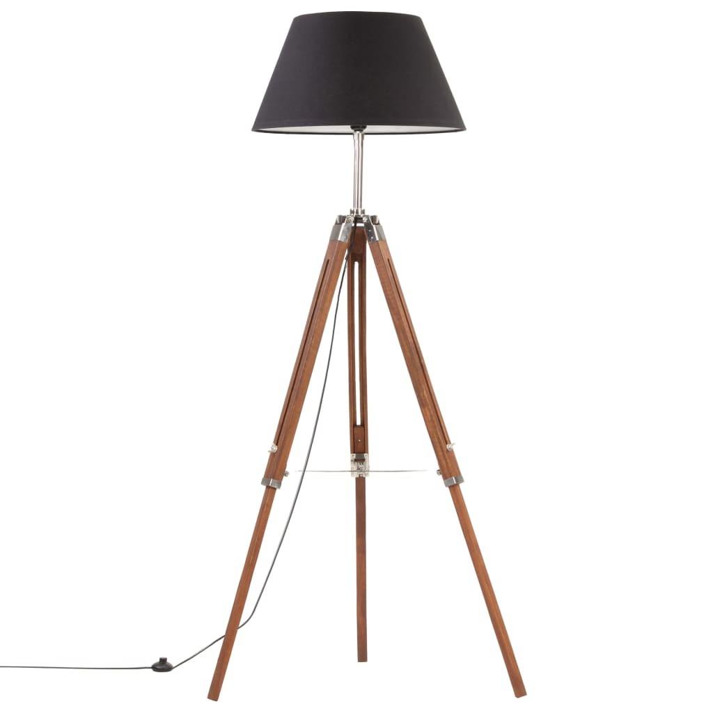 Gulvlampe med trefod 141 cm massivt teaktræ honningbrun og sort